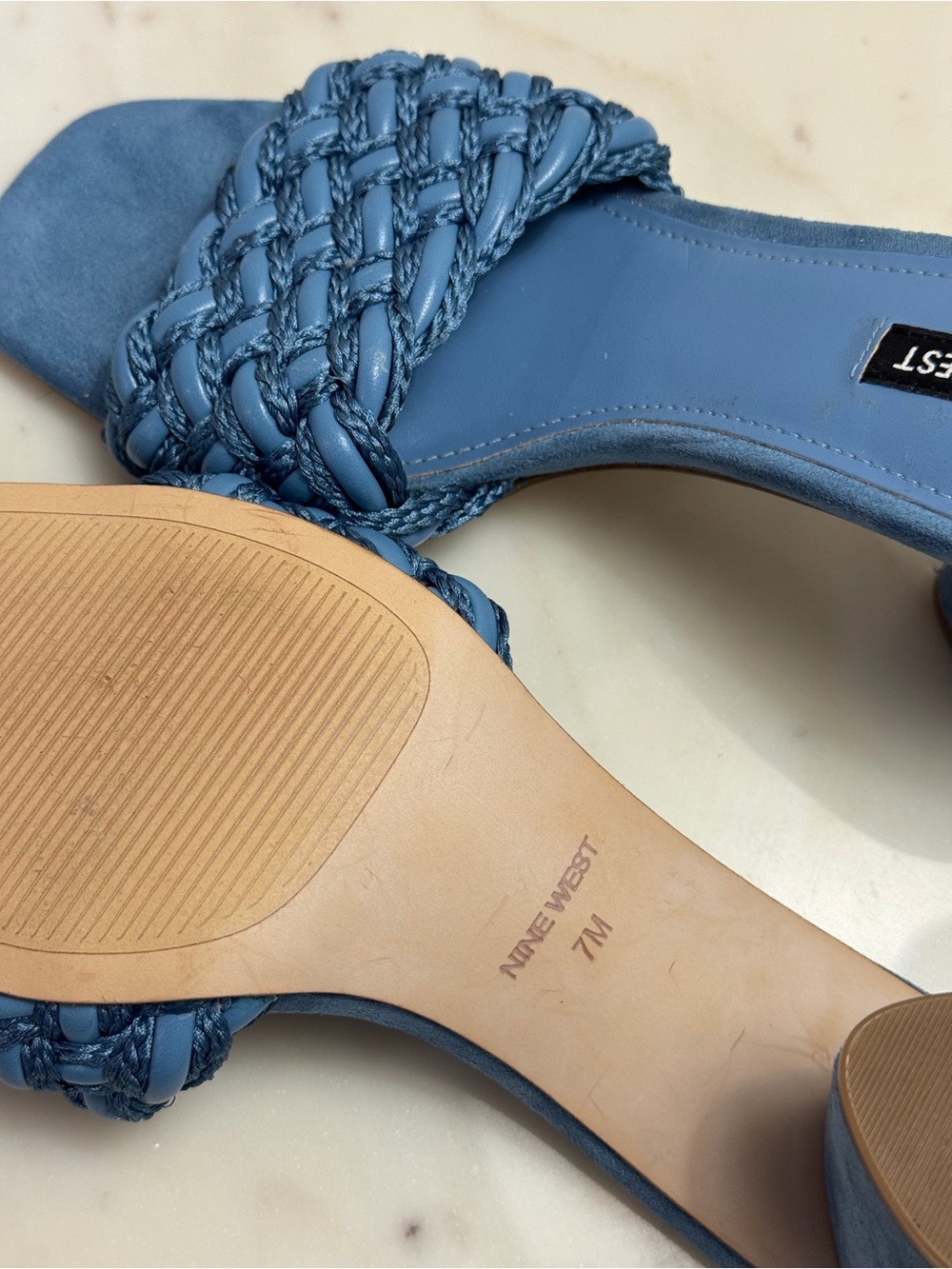 Nine West Dusty Blue Braided Block Heel Mules - Picture 5 of 8